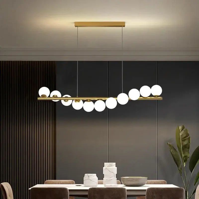 Modern gold led long chandelier dining room glass ball pendant light