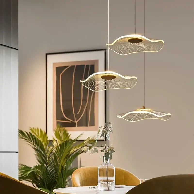 Modern gold led lotus chandelier for staircase and dining room