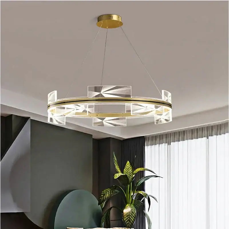 Modern gold led pendant lights crystal chandelier dining room