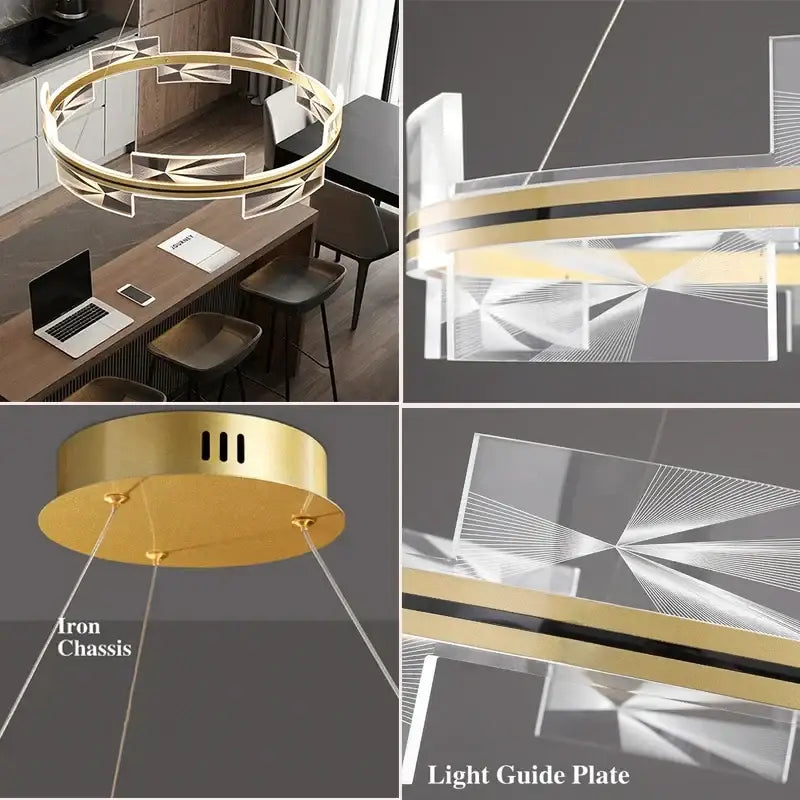 Modern gold led pendant lights crystal chandelier dining room