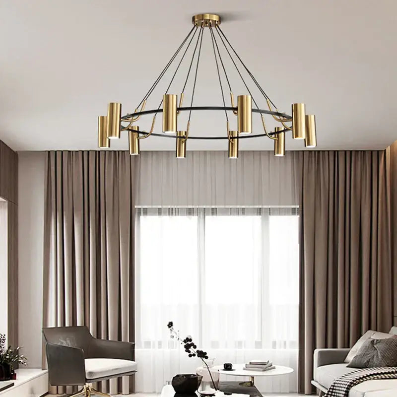 Modern gold led ring chandelier dining room black wire pendant light