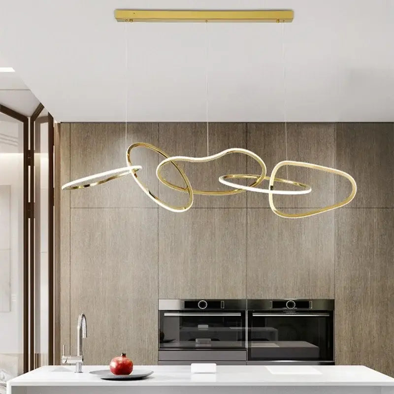 Modern gold led ring chandelier dining room pendant light