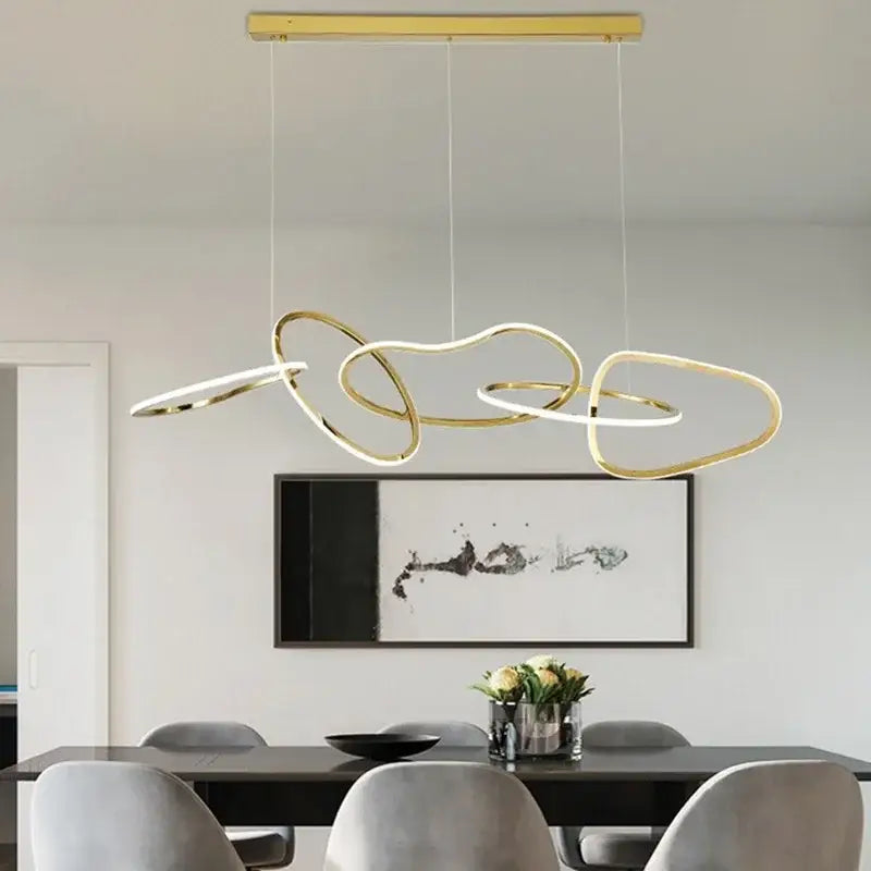 Modern gold led ring chandelier dining room pendant light