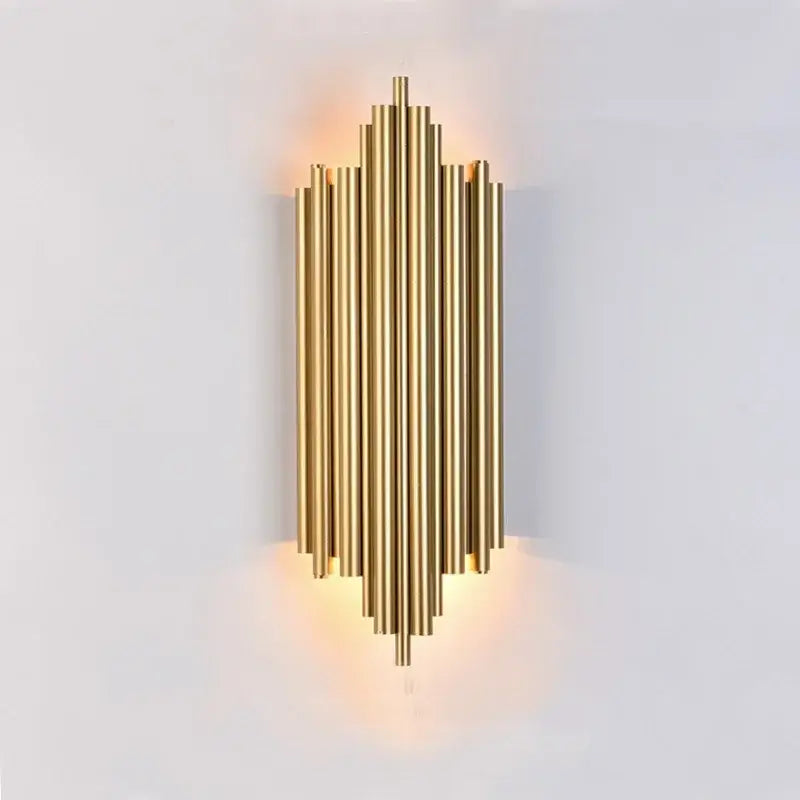 Modern gold led wall lamp for living room brass rod sconce