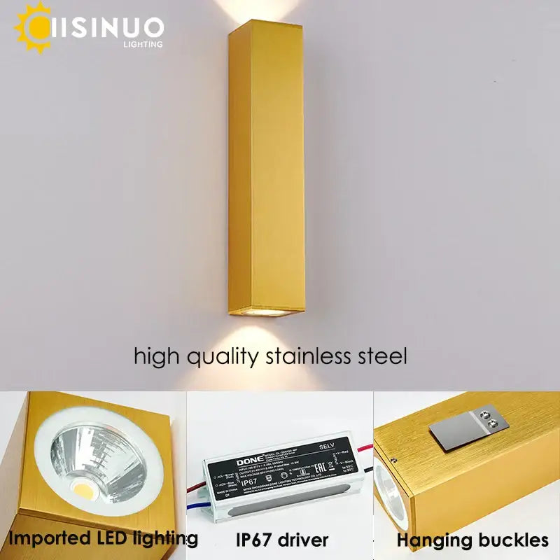 Modern gold led wall lamp outdoor waterproof sconce light
