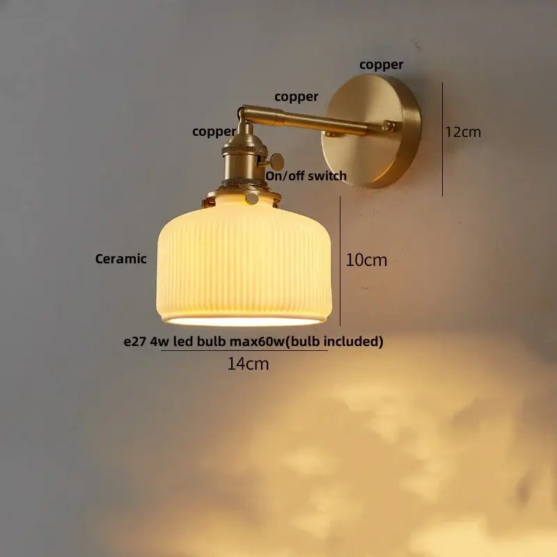 Modern gold led wall lights bedroom ribbed fabric reading lamp