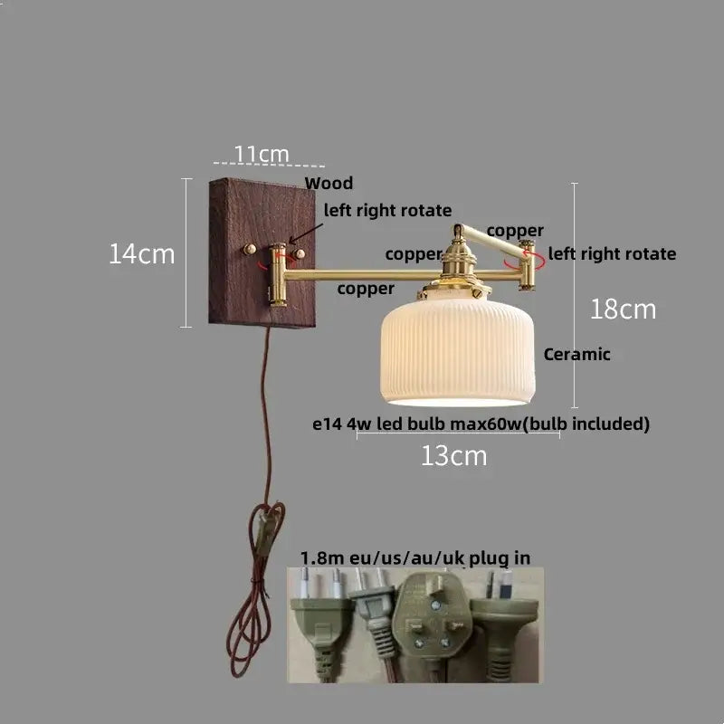 Modern gold led wall lights bedroom ribbed fabric reading lamp