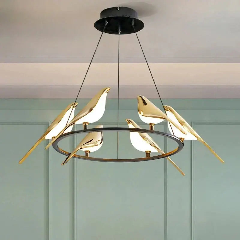 Modern gold magpie bird ceiling chandelier for living room