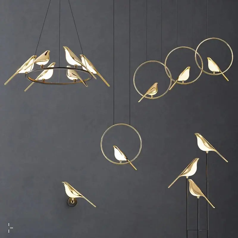Modern gold magpie bird ceiling chandelier for living room