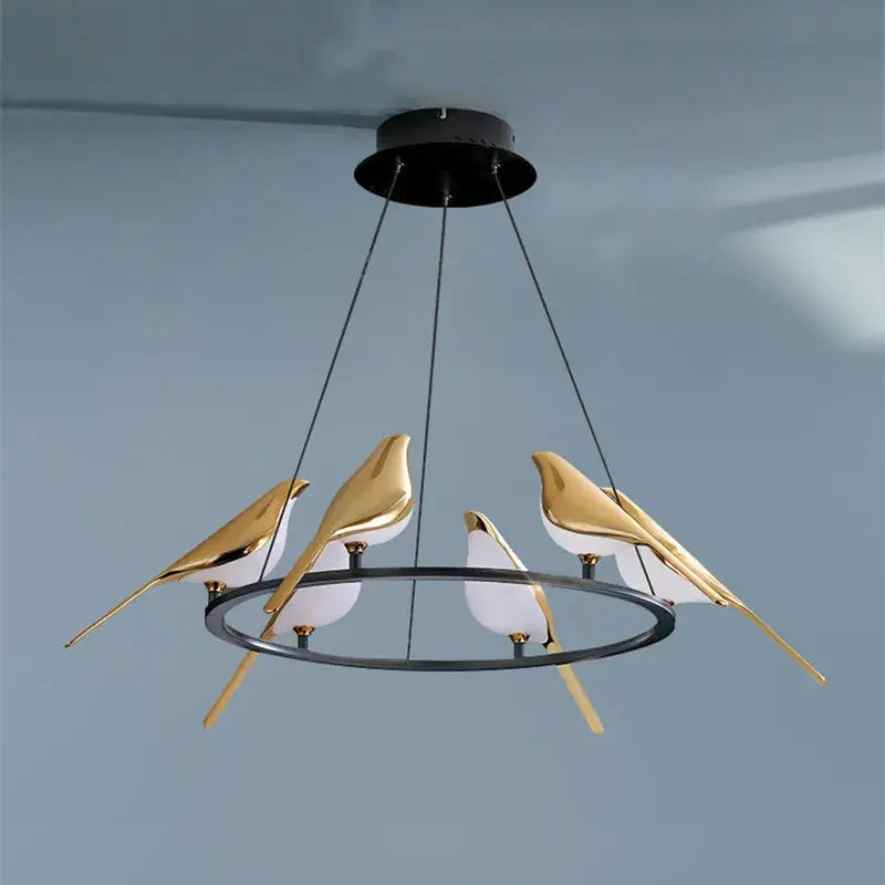 Modern gold magpie bird ceiling chandelier for living room