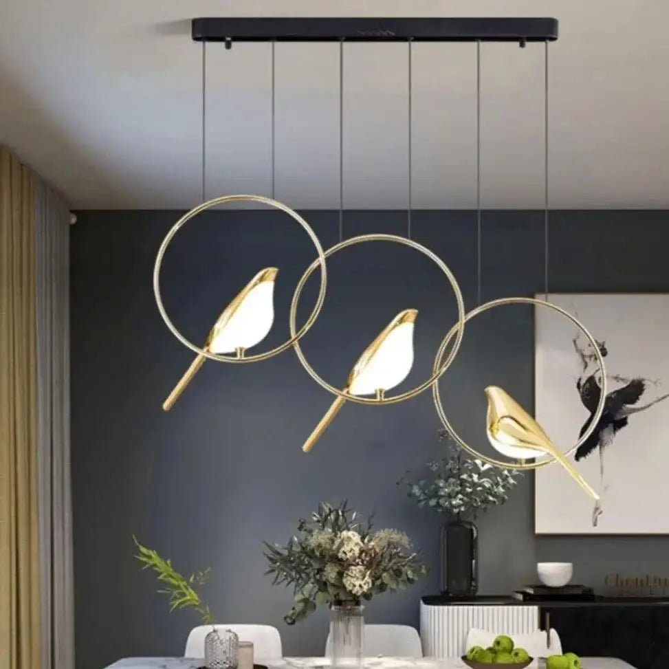 Modern gold magpie bird led chandelier dining room pendant light