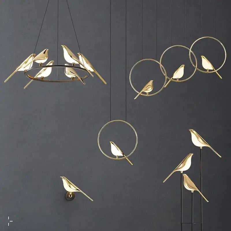 Modern gold magpie bird led chandelier dining room pendant light
