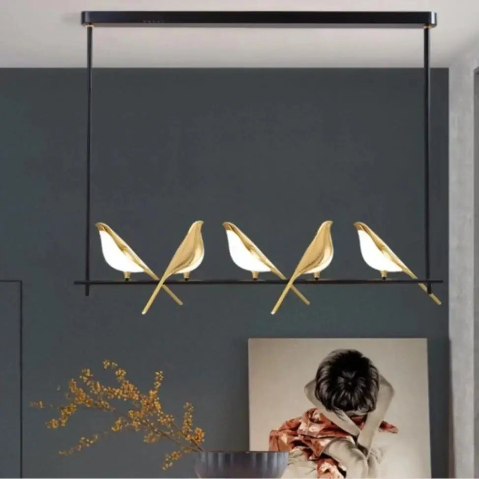 Modern gold magpie bird led ring chandelier dining room light