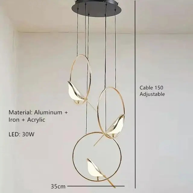 Modern gold magpie bird led ring chandelier dining room light