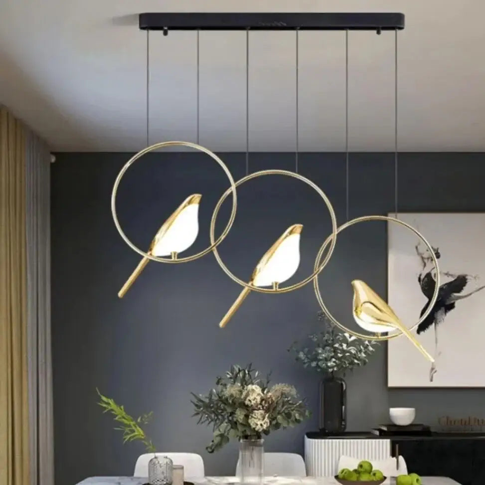 Modern gold magpie bird led ring chandelier dining room light