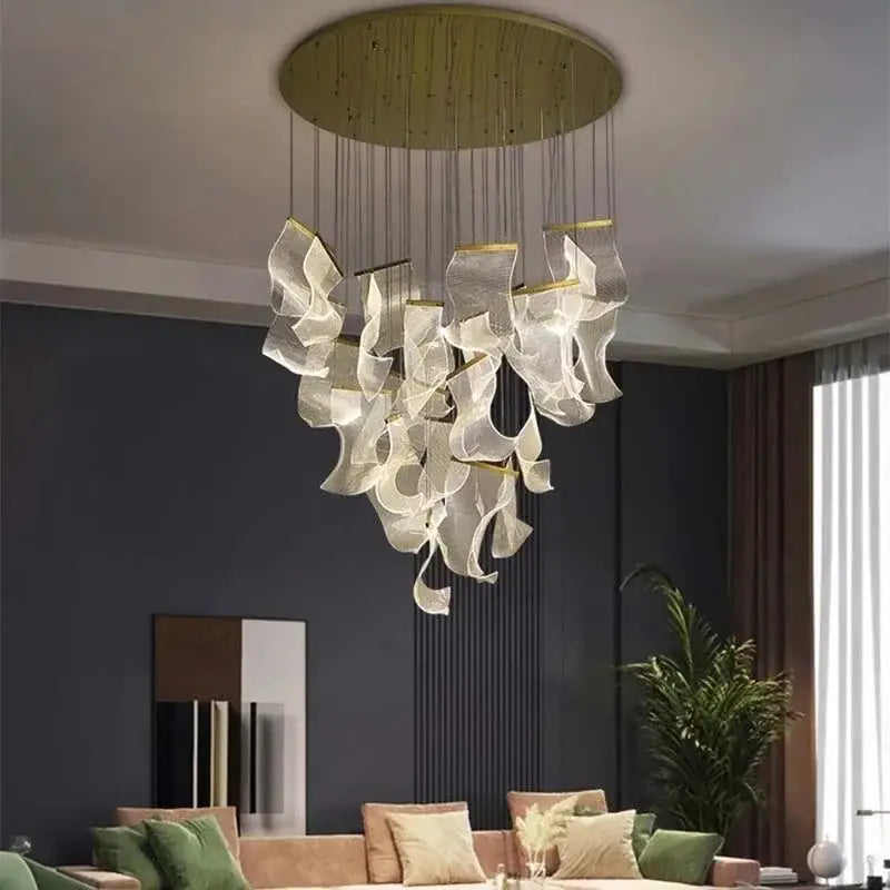 Modern gold mesh duplex building chandelier living room pendant light