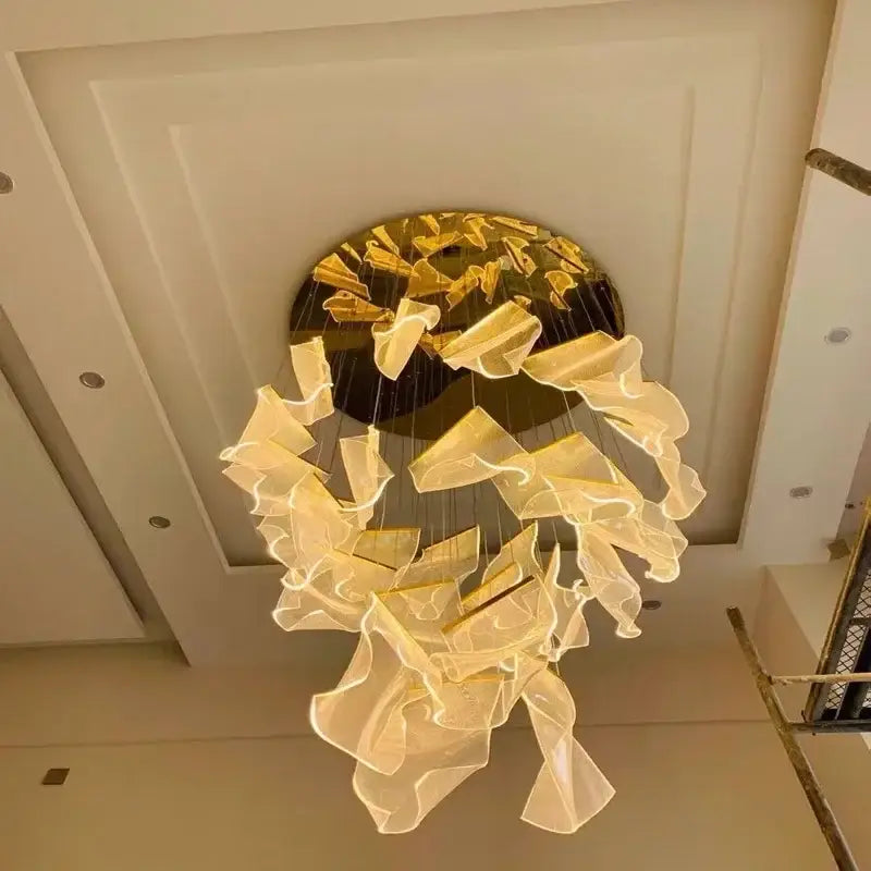Modern gold mesh duplex building chandelier living room pendant light
