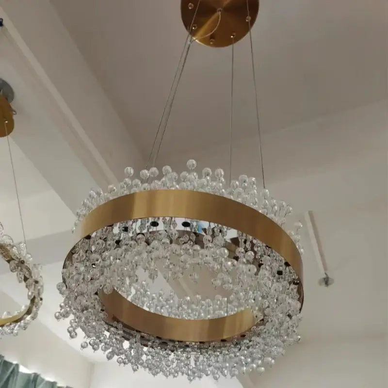 Modern gold metal led chandelier crystal dining room light