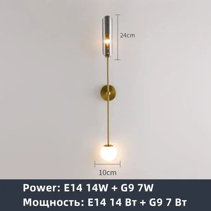 Modern gold metal wall light bedroom sconce with frosted globe