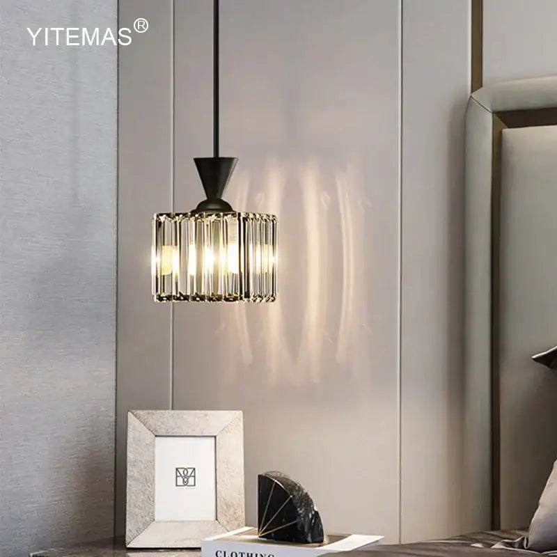 Modern gold mini crystal pendant light – bedroom chandelier