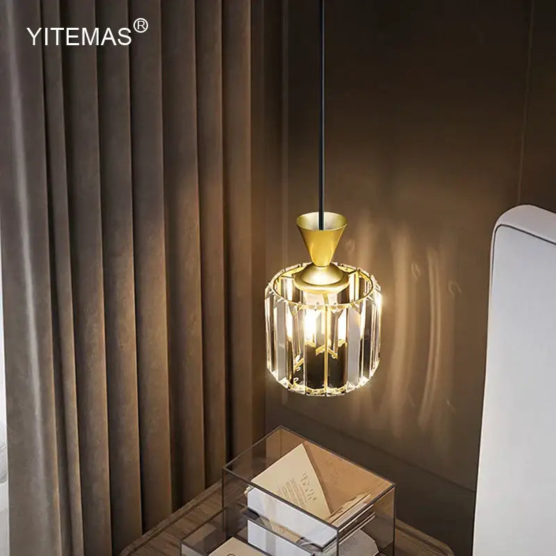 Modern gold mini crystal pendant light – bedroom chandelier