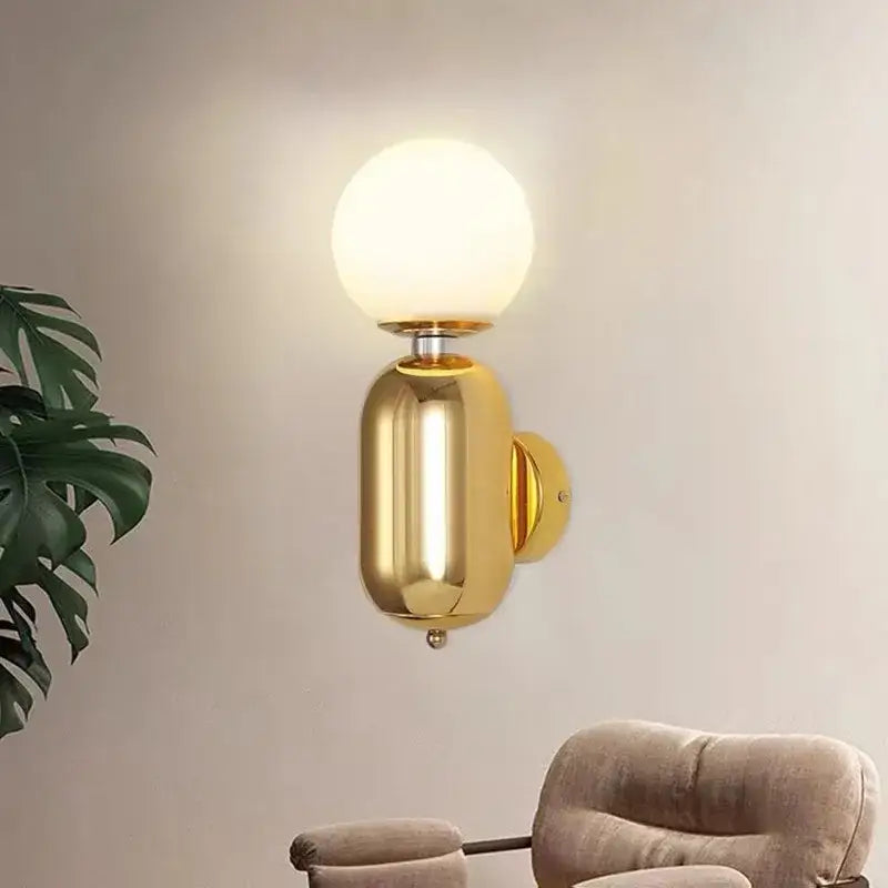 Modern gold mirror ball wall lamp bedroom frosted glass sconce