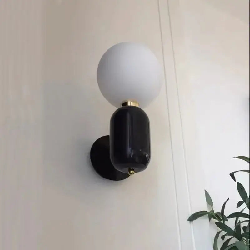 Modern gold mirror ball wall lamp bedroom frosted glass sconce