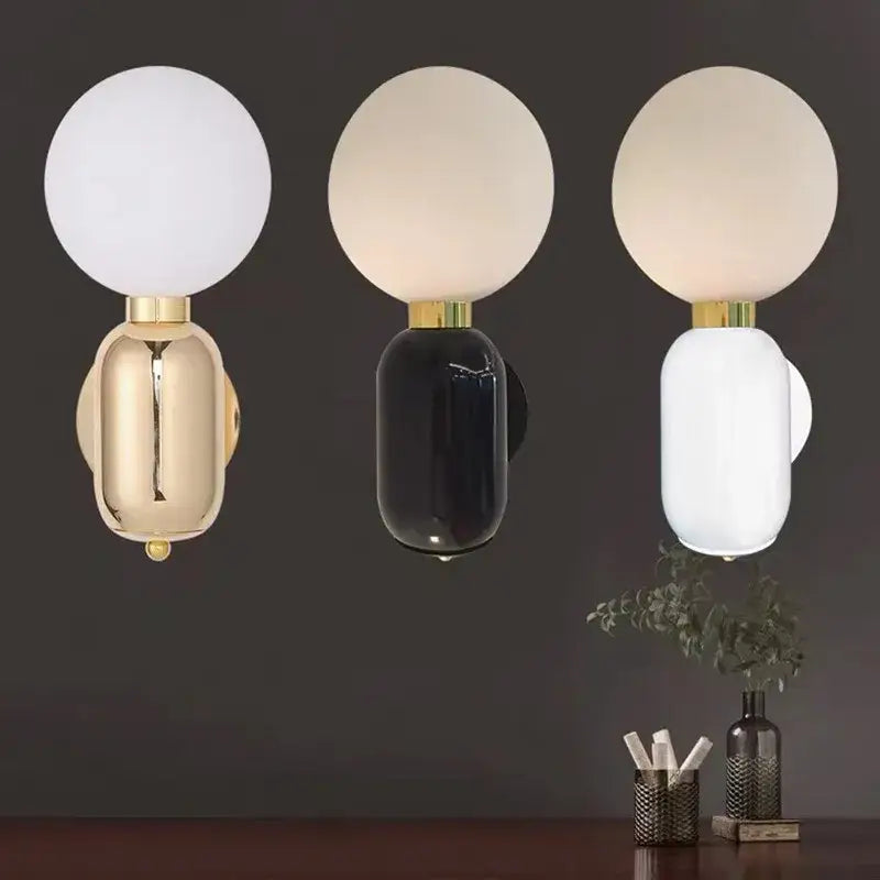Modern gold mirror ball wall lamp bedroom frosted glass sconce