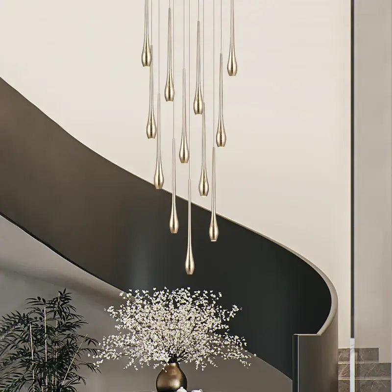 Modern gold plated led chandelier cascading living room pendant light