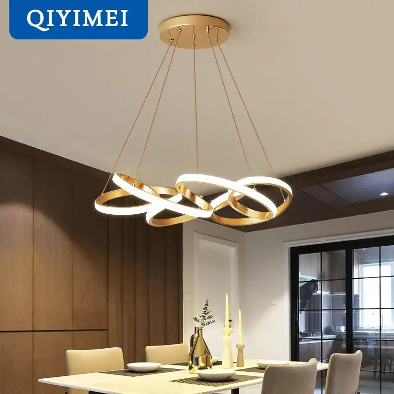 Modern gold plated led pendant lights dining room ring chandelier