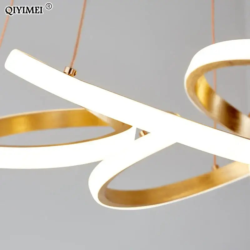 Modern gold plated led pendant lights dining room ring chandelier