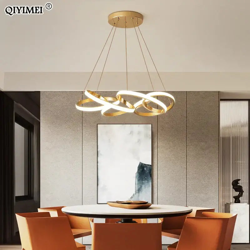 Modern gold plated led pendant lights dining room ring chandelier