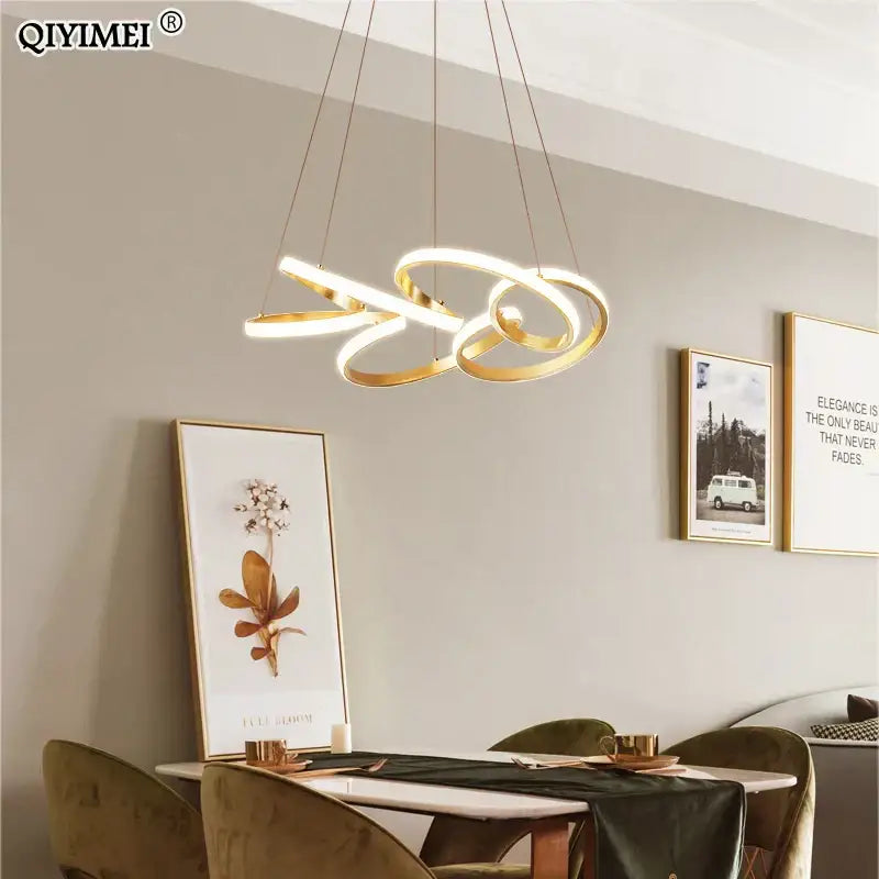 Modern gold plated led pendant lights dining room ring chandelier