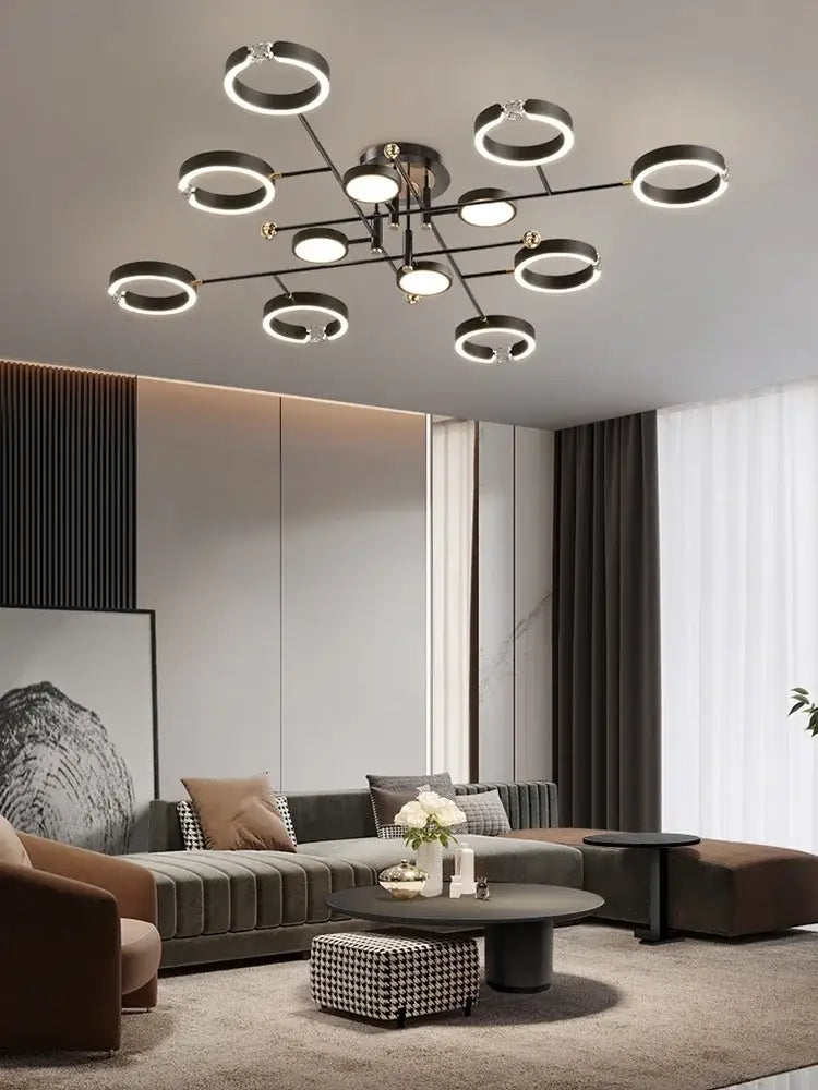 Modern gold plated luxury chandelier living room crystal light ring