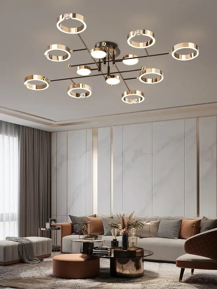 Modern gold plated luxury chandelier living room crystal light ring