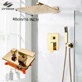 Modern gold rainfall shower system with handheld sprayer bathroom set