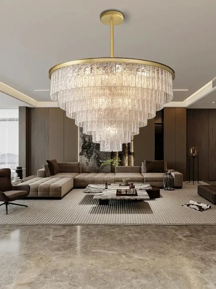 Modern gold rectangular crystal glass ceiling chandelier dining room