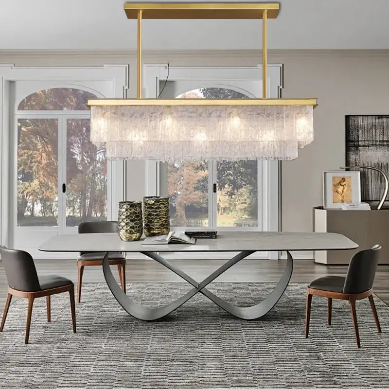 Modern gold rectangular crystal glass ceiling chandelier dining room