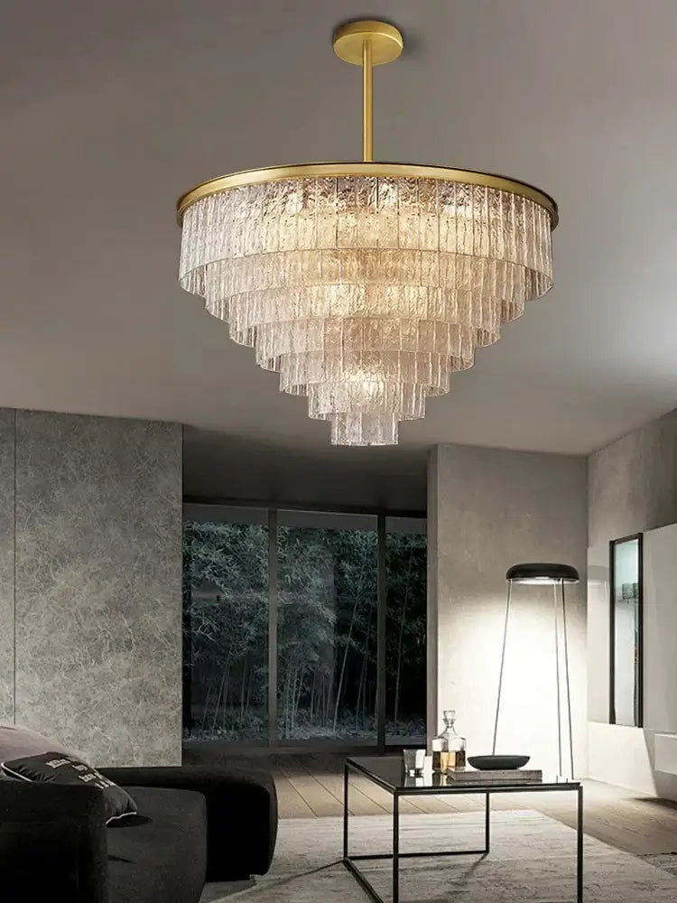 Modern gold rectangular crystal glass ceiling chandelier dining room