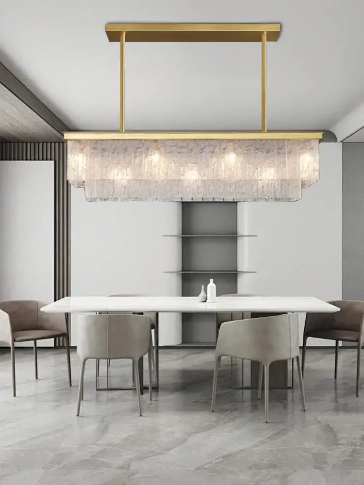 Modern gold rectangular crystal glass ceiling chandelier dining room