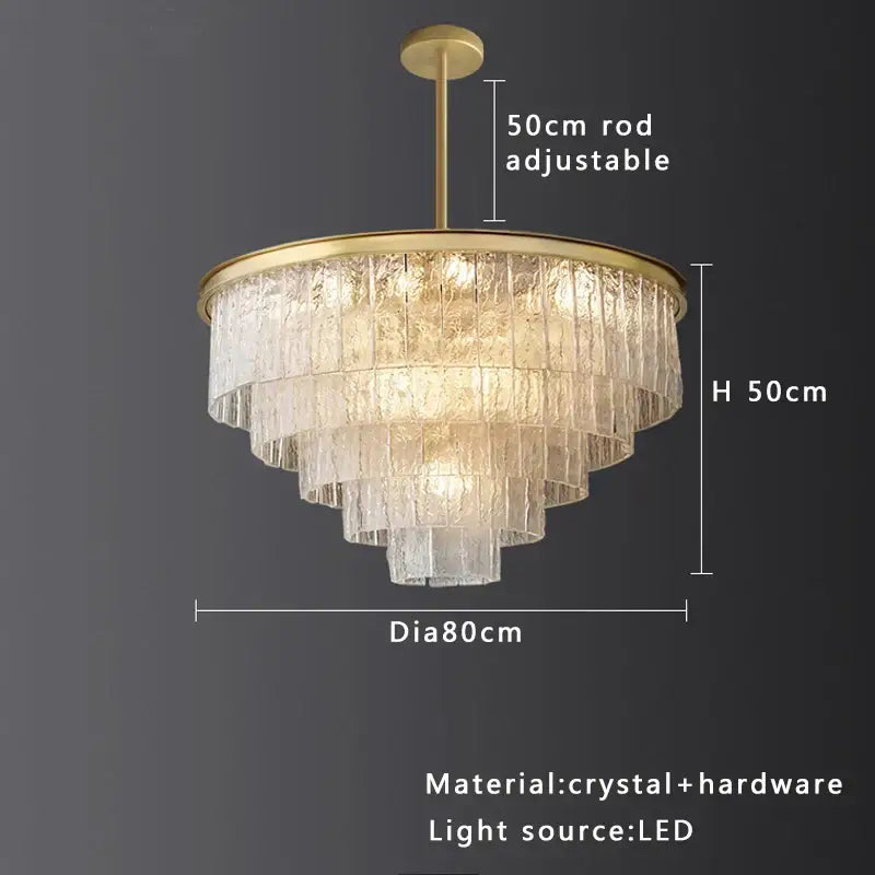 Modern gold rectangular crystal glass ceiling chandelier dining room