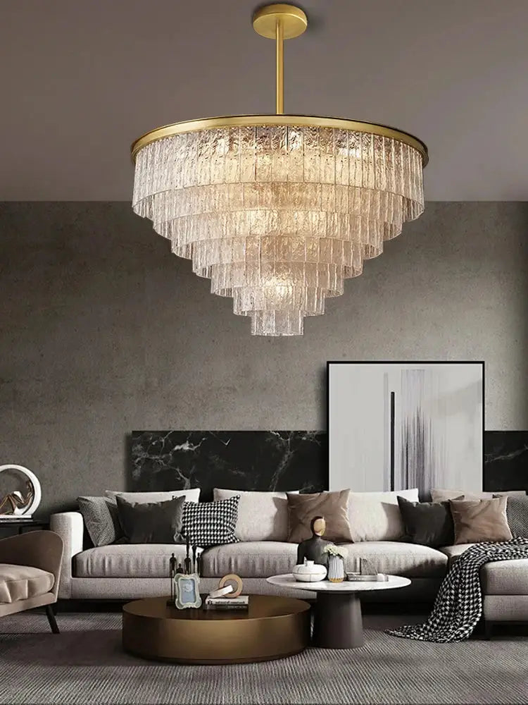 Modern gold rectangular crystal glass ceiling chandelier dining room