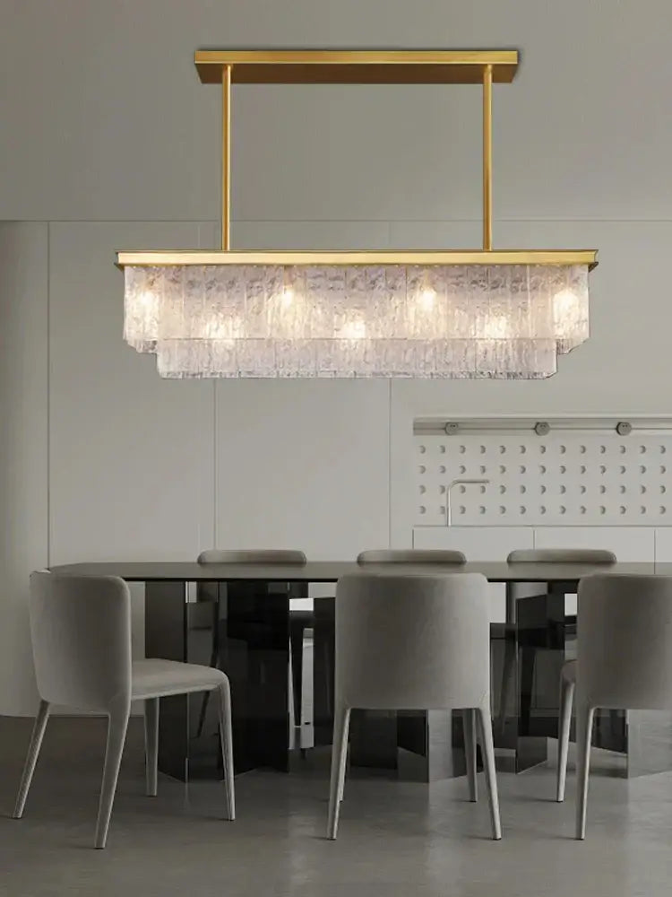 Modern gold rectangular crystal glass ceiling chandelier dining room