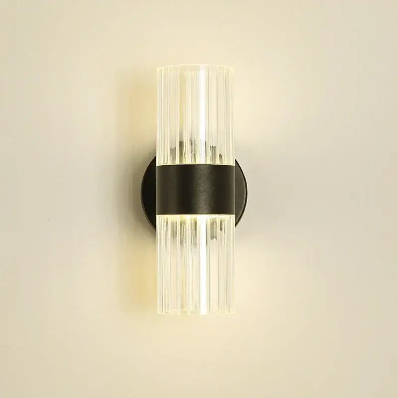Modern gold ribbed glass shade wall lamp for bedroom bedside