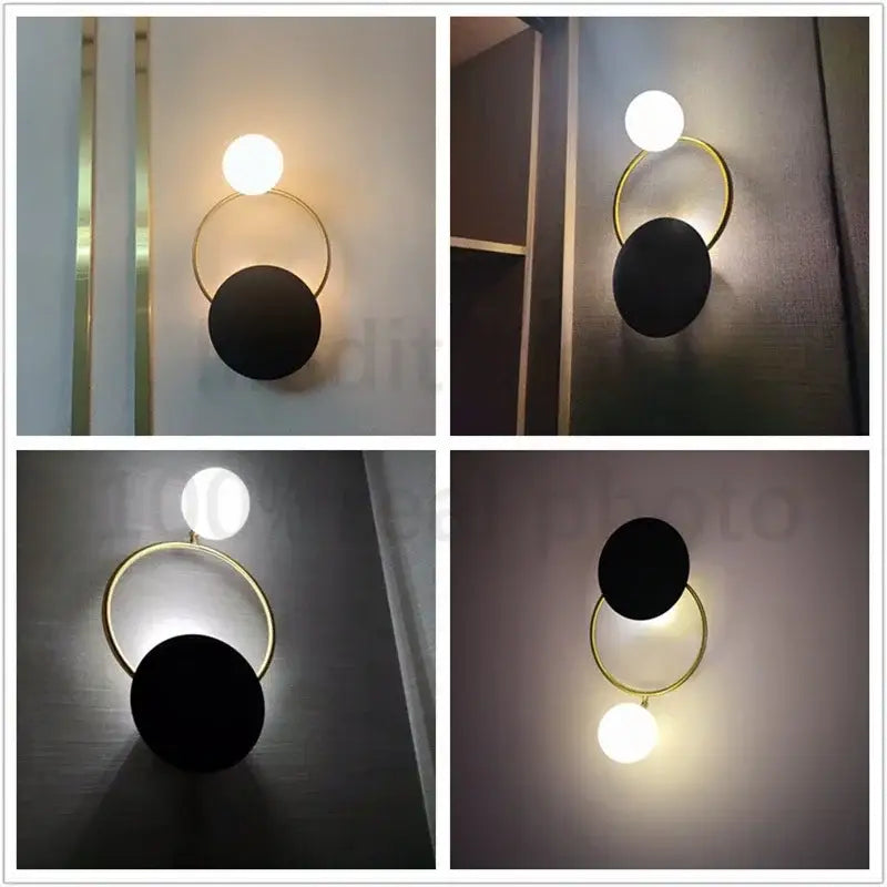 Modern gold ring ball g4 round wall lamp black & white bedroom sconce