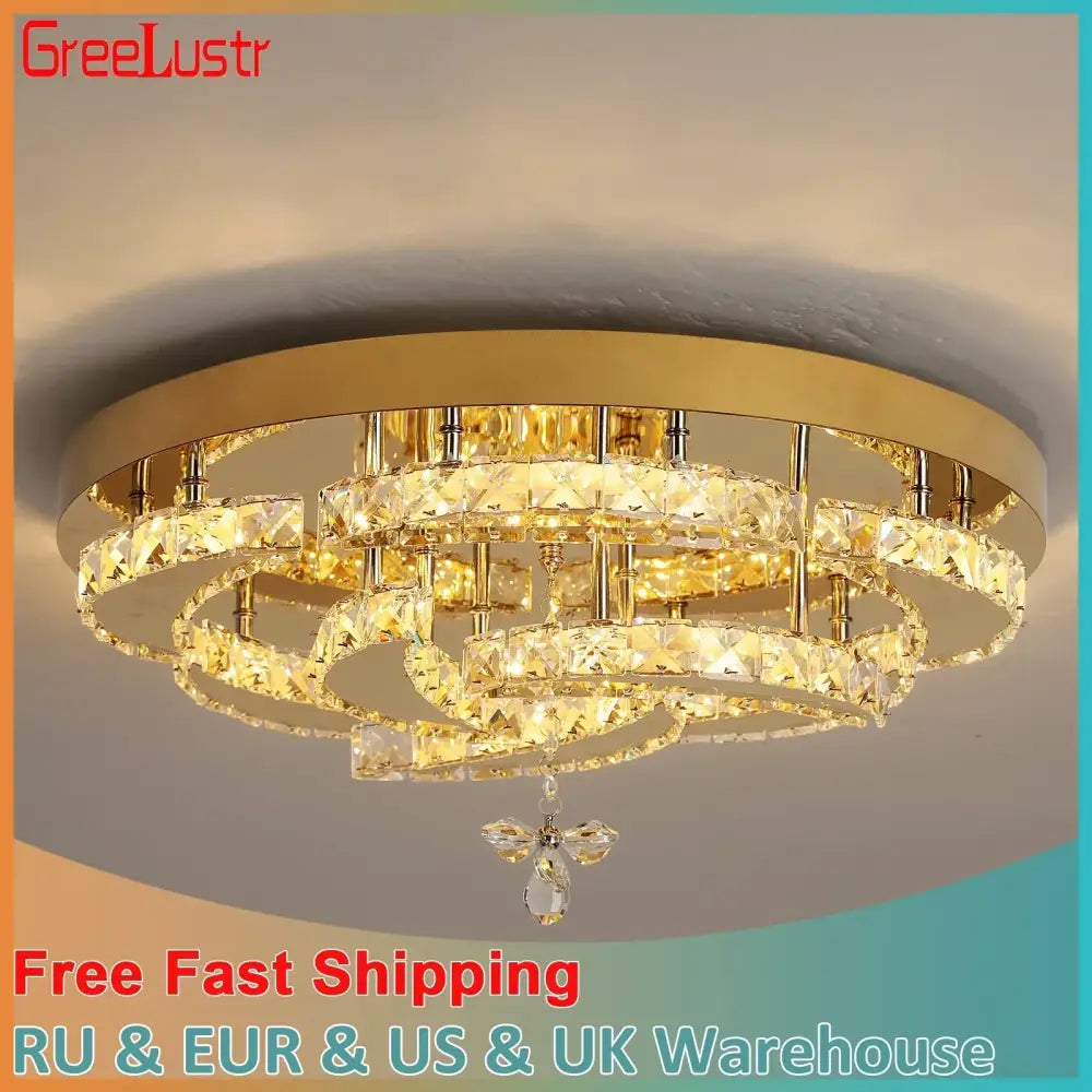 Modern gold ring crystal drop chandelier dining room bee pendant