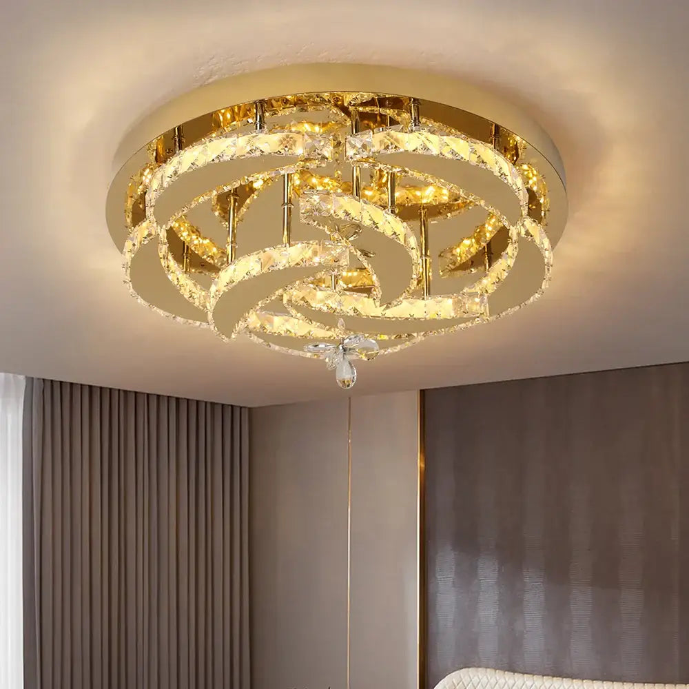 Modern gold ring crystal drop chandelier dining room bee pendant