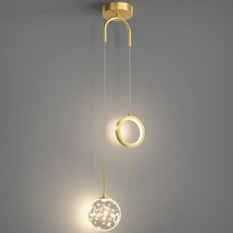 Modern gold ring led pendant light for living room with crystal globe