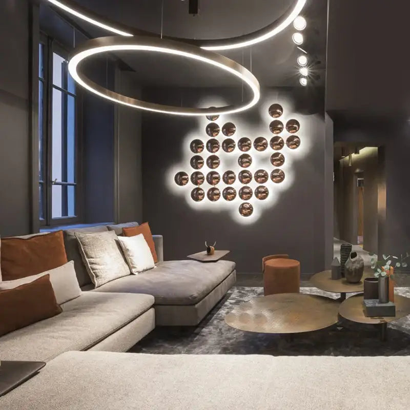 Modern gold round led wall lamps living room minimalist art