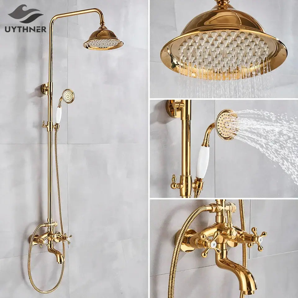 Modern gold shower faucet set with ceramic handles bathroom system
